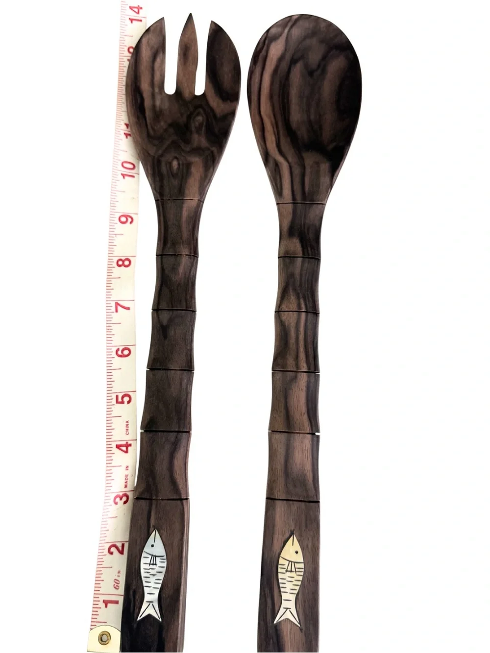 Vintage Filipino Carved Wood Spoon Fork Decor Set